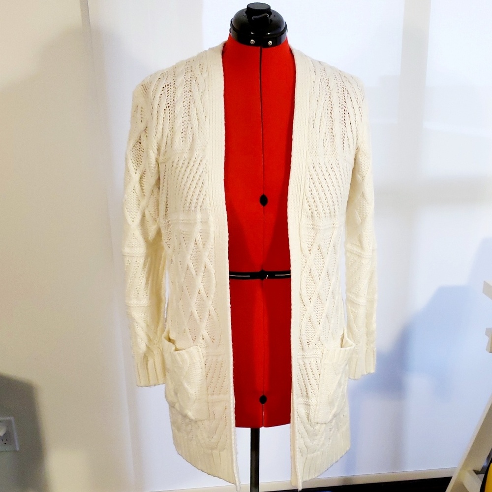 Forever 21 Long Fisherman Knit Cardigan - Cream L